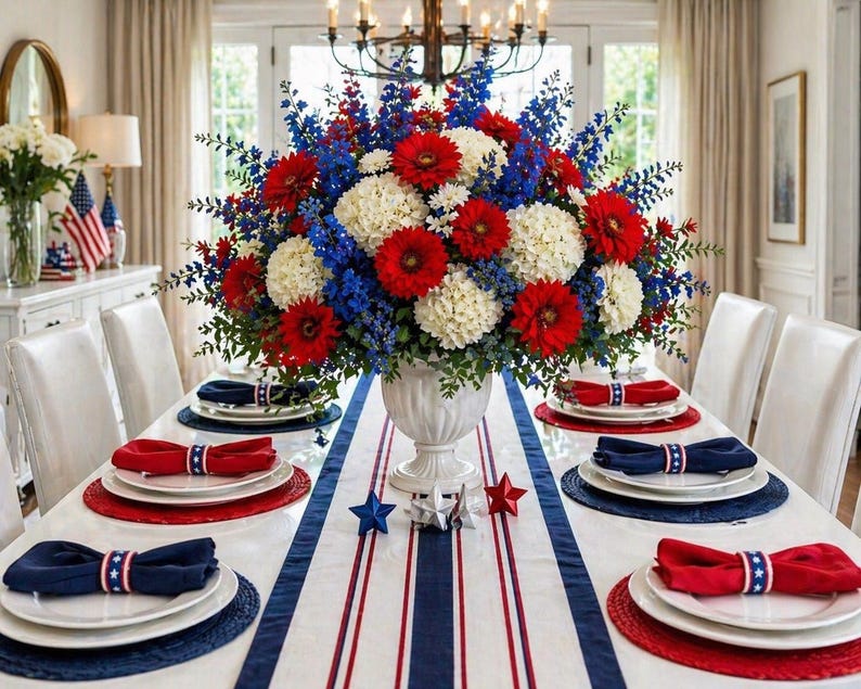 Extra Large Patriotic Centerpiece Red White Blue Floral Dining Table ...