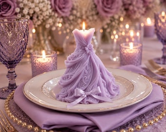 Lavender Candle Princess Dress Quinceañera Favor Sweet Sixteen Party Gift Bridal Shower Keepsake Centerpiece Wedding Table Gown Figurine