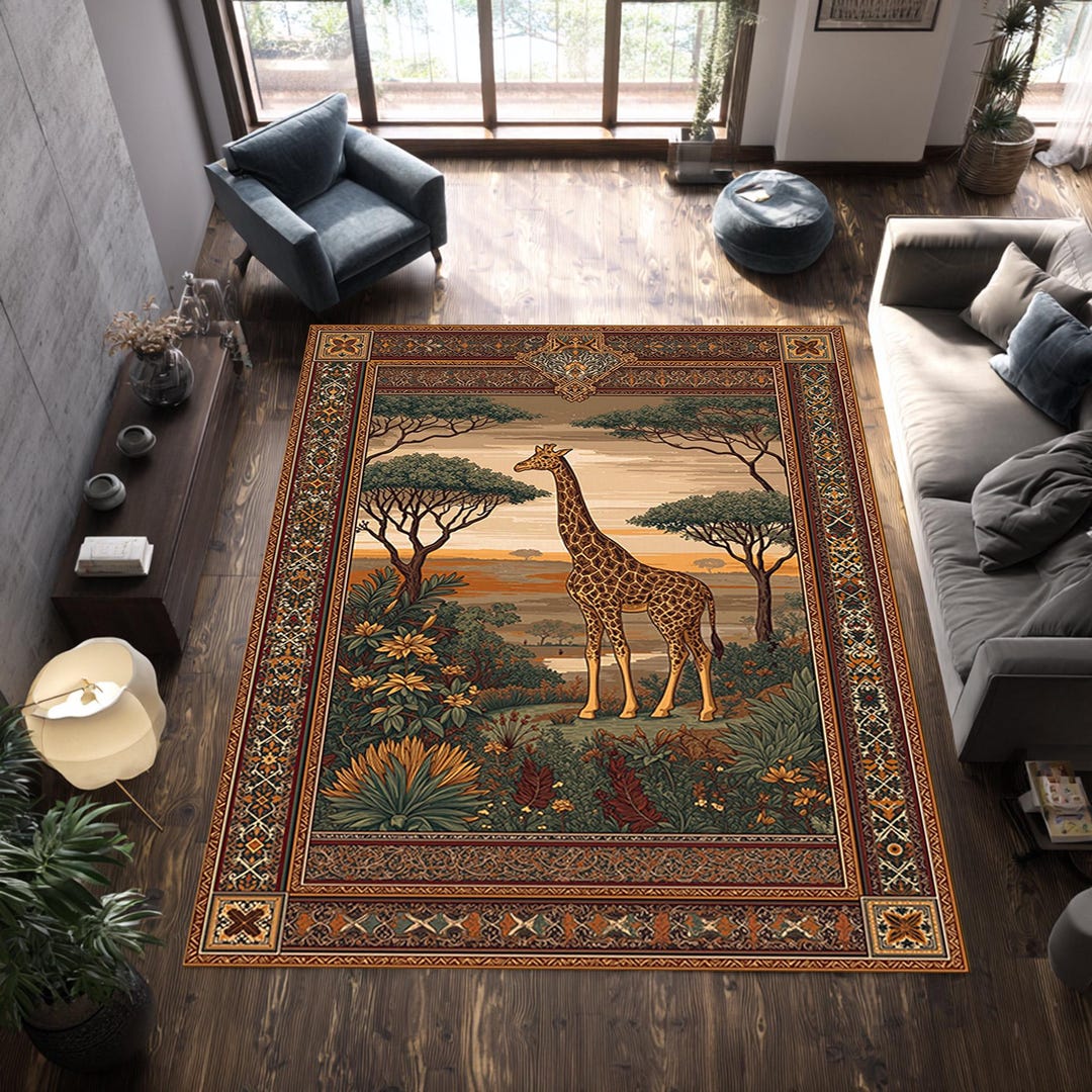 Giraffe Area Rug Safari Animal Carpet African Landscape Rug Wildlife ...