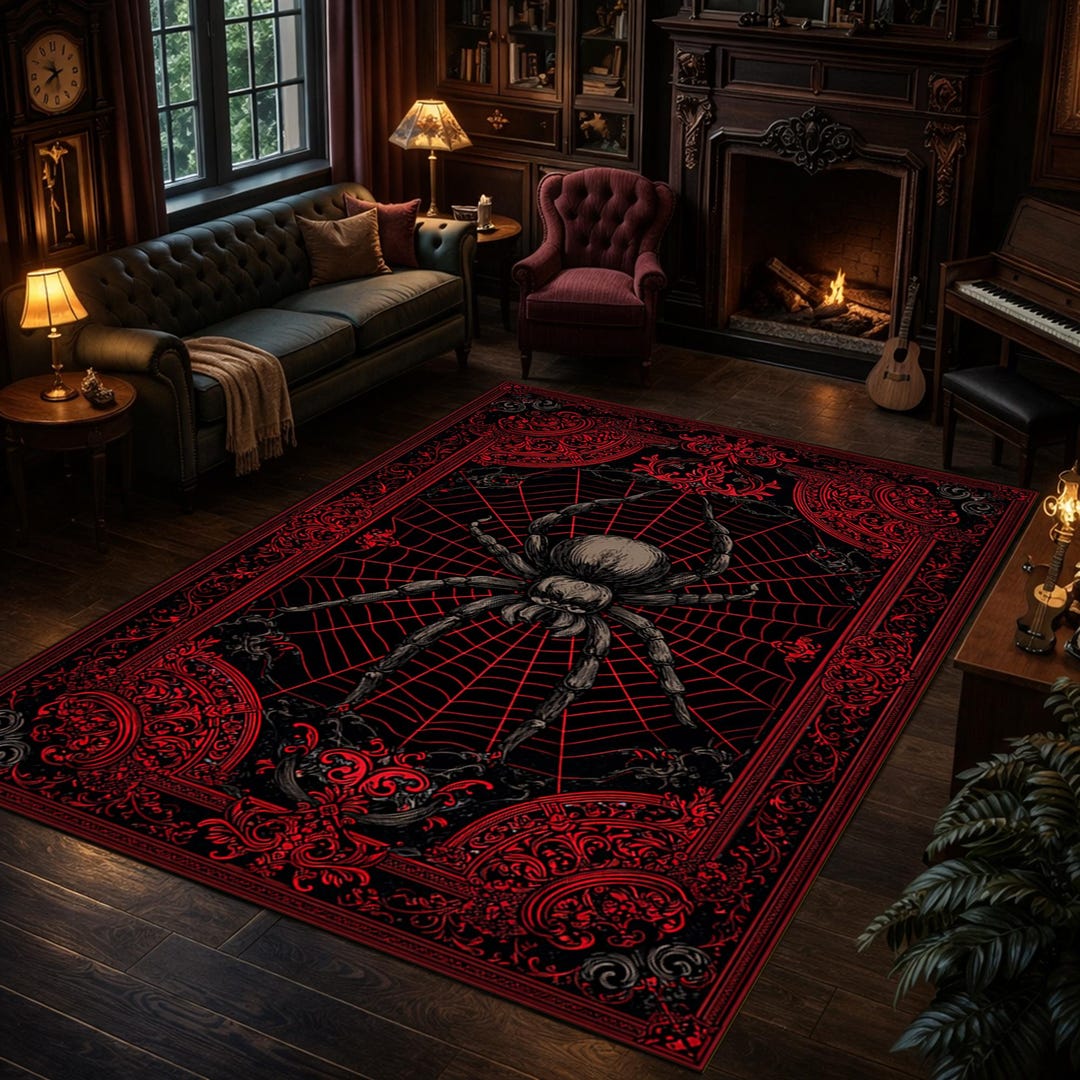 Spider Rug, Gothic Spider Web Area Rug, Dark Academia Carpet, Halloween ...