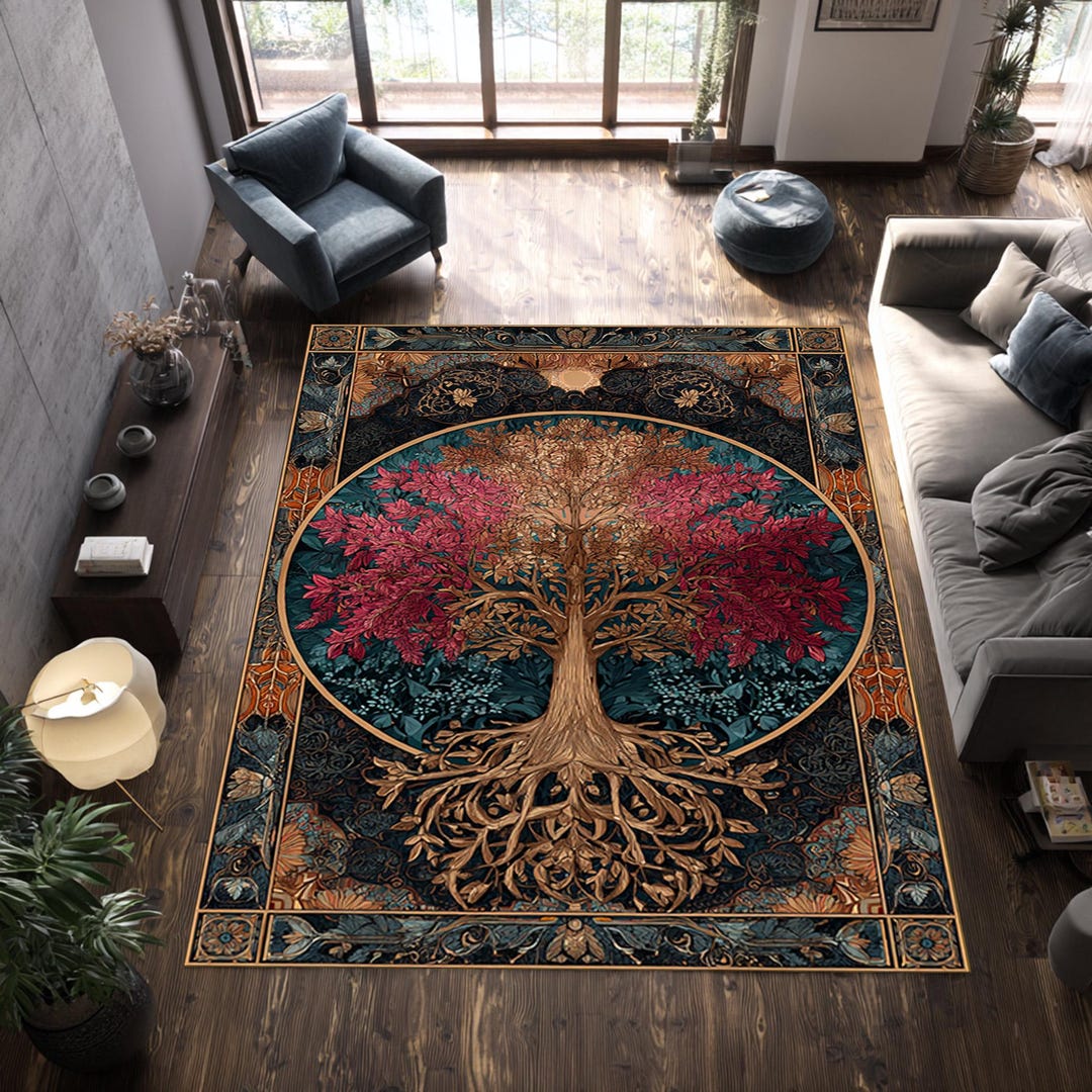 Tree of Life Rug, Sacred Tree Area Rug, Spiritual Nature Carpet, Boho ...