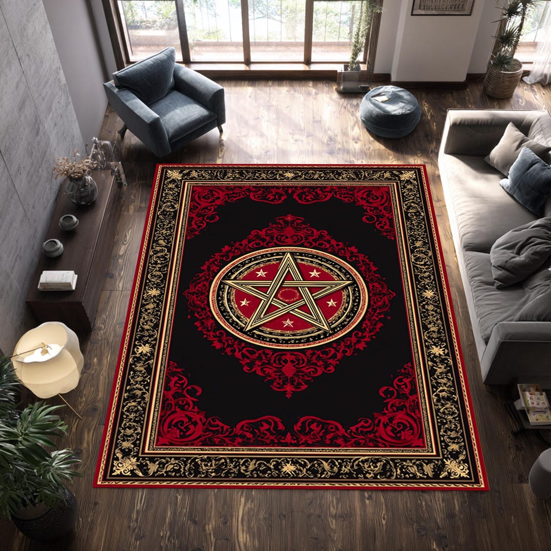Gothic Pentagram Rug, Black Red Occult Area Rug, Witchy Victorian ...