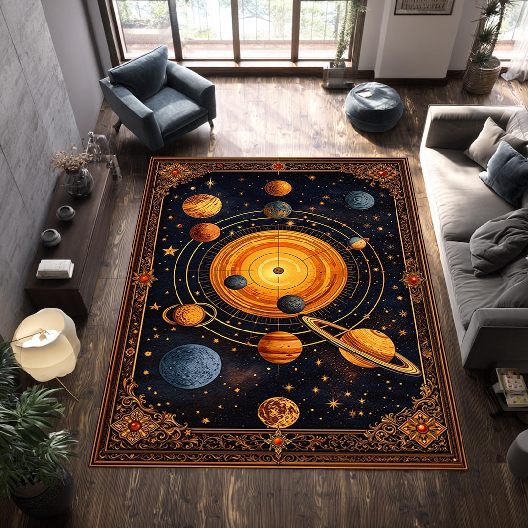 Solar System Mug Rug Pattern Solar System Area Rug, Celestial Planets Carpet, Astronomy Space Living ...