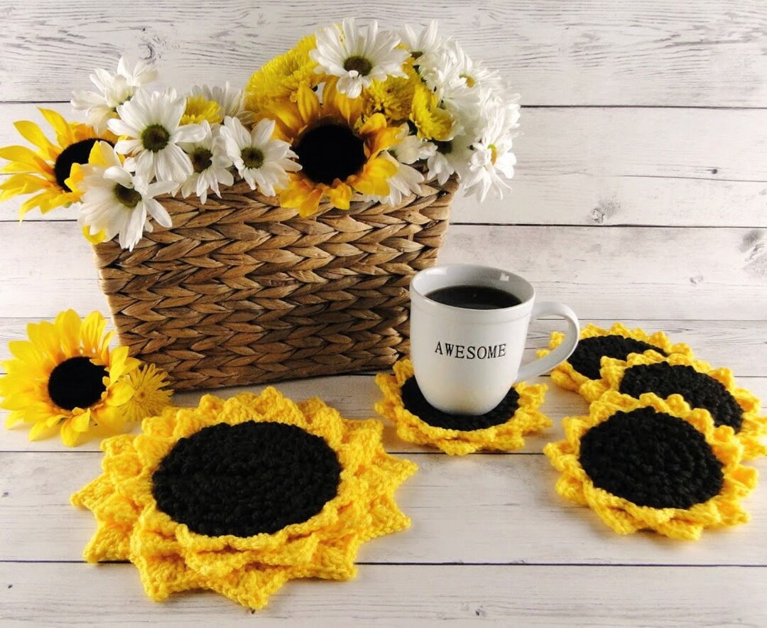 Sunflower Potholder Crochet Pattern Sunflower Coaster Crochet Pattern