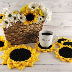 Sunflower Potholder Crochet Pattern - Sunflower Coaster Crochet Pattern - Sunflower Crochet Pattern - Flower Crochet - Instant Download PDF