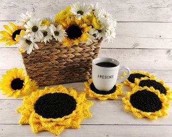 Sunflower Potholder Crochet Pattern - Sunflower Coaster Crochet Pattern - Sunflower Crochet Pattern - Flower Crochet - Instant Download PDF