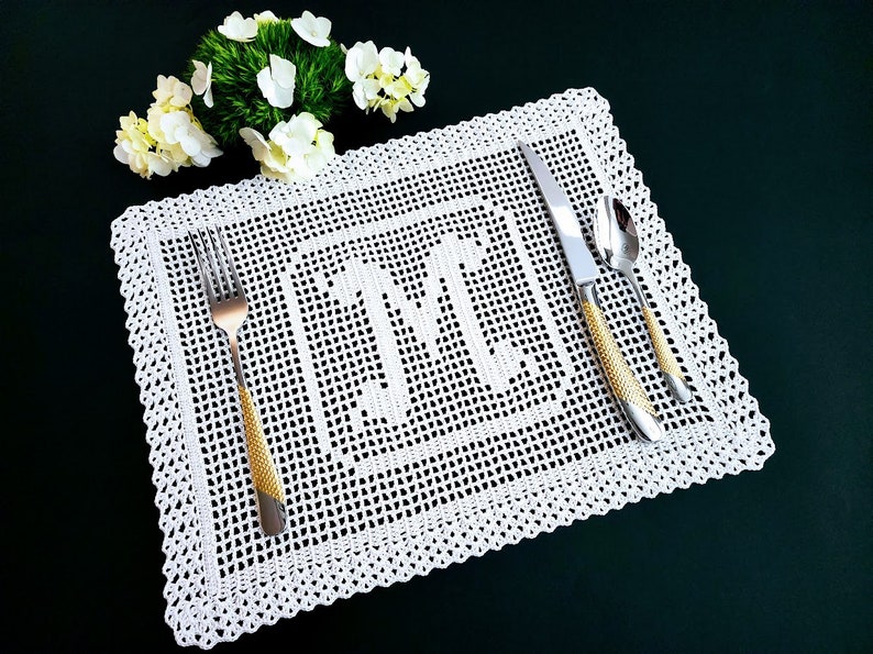 Monogram Doily and Placemat Crochet Pattern Monogram Placemat Name Doily Pattern Fillet Crochet Pattern Instant Download PDF image 8