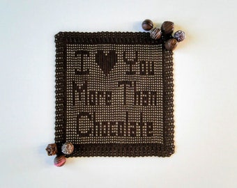 I Heart You More Than Chocolate Doily Crochet Pattern - Fillet Crochet Pattern - I Love You More Than Chocolate Sign - Instant Download PDF
