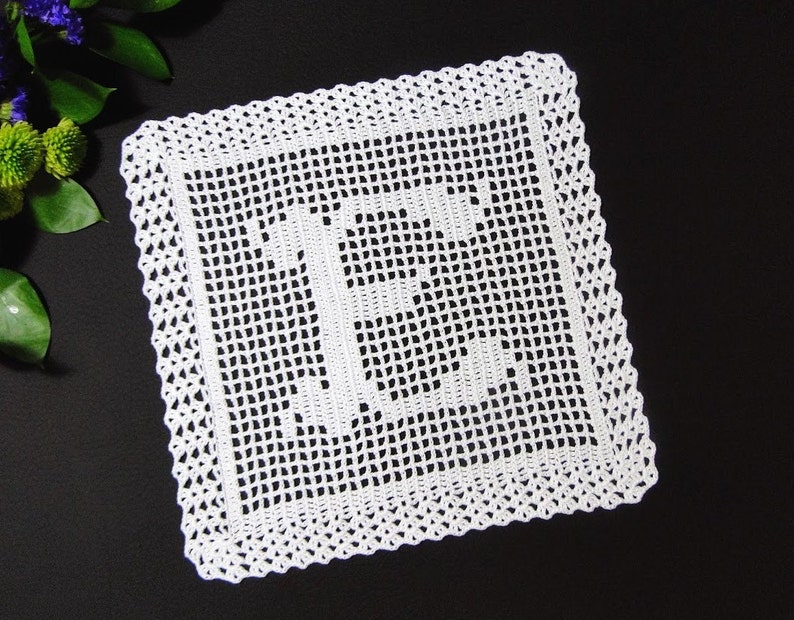 Monogram Doily and Placemat Crochet Pattern Monogram Placemat Name Doily Pattern Fillet Crochet Pattern Instant Download PDF image 2