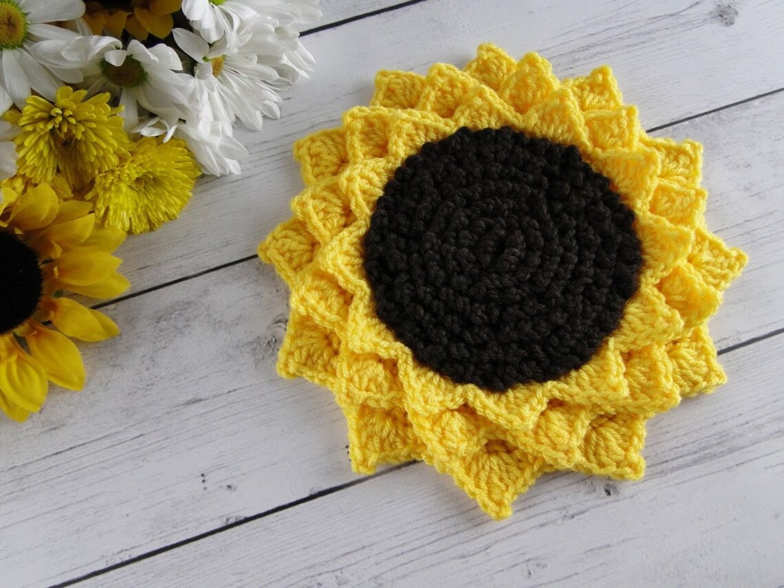 Sunflower Potholder Crochet Pattern Sunflower Coaster Etsy