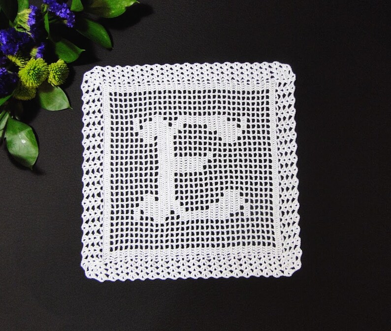 Monogram Doily and Placemat Crochet Pattern Monogram Placemat Name Doily Pattern Fillet Crochet Pattern Instant Download PDF image 5