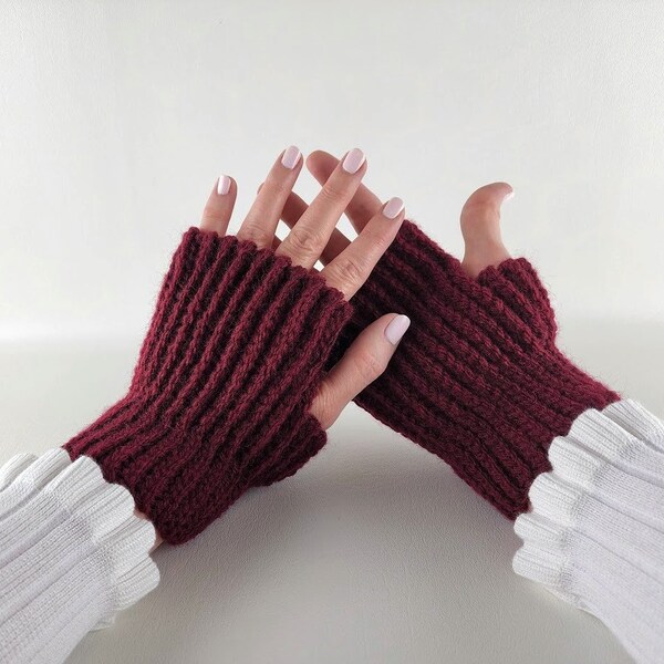 Knit Look Fingerless Gloves Crochet Pattern - Women's and Men's Sizes - Knit Look Texting Gloves - Wrist Warmers - Instant Download PDF