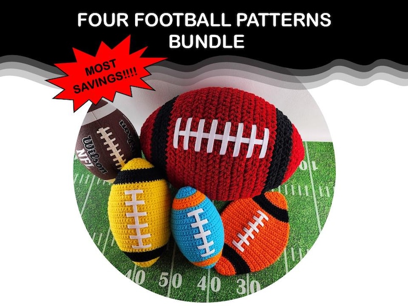 Mini Football Pattern Four Football Patterns Bundle - Football Crochet Patterns - Pillow ...