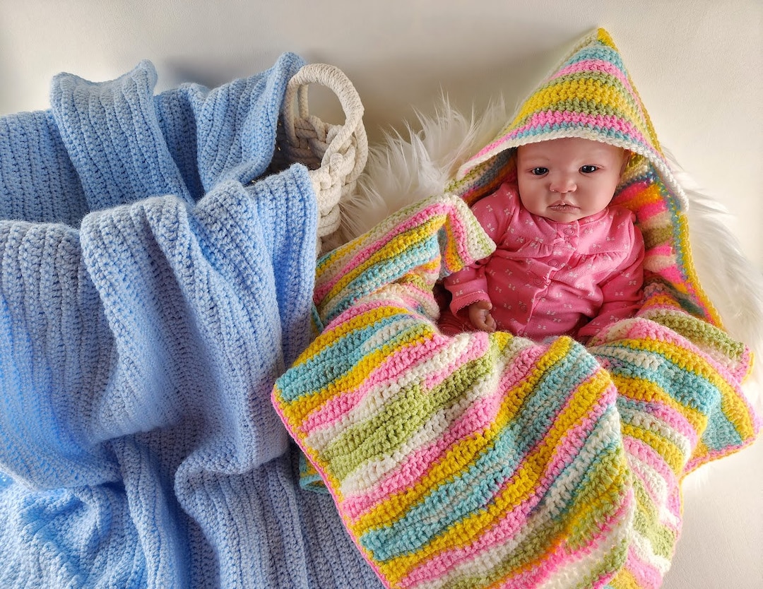 Waves Baby Blanket in Two Designs Crochet Pattern Hooded Baby Afghan