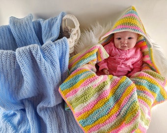 Waves Baby Blanket in Two Designs Crochet Pattern - Hooded Baby Afghan - Hooded Baby Blanket - Hood Baby Afghan - Instant Download PDF