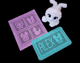 Cuddly Name and Character Doilies Crochet Pattern - Personalized Baby Name Doily - Bear - Bunny - Duck - Sheep - Instant Download PDF