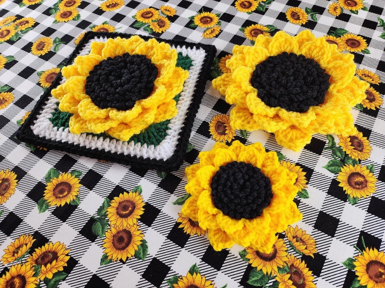 Sunflower Square and Two Appliqués crochet pattern listing photo by AllMyStyles
