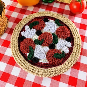 Pizza Potholder Crochet Pattern - Pizza Pot Holder Crochet Pattern - Pizza Hotpad Pattern - Food Crochet Pattern - Instant Download PDF