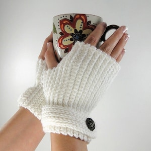 Knit Look Fingerless Gloves Crochet Pattern - Women's and Men's Sizes - Knit Look Texting Gloves - Wrist Warmers - Instant Download PDF