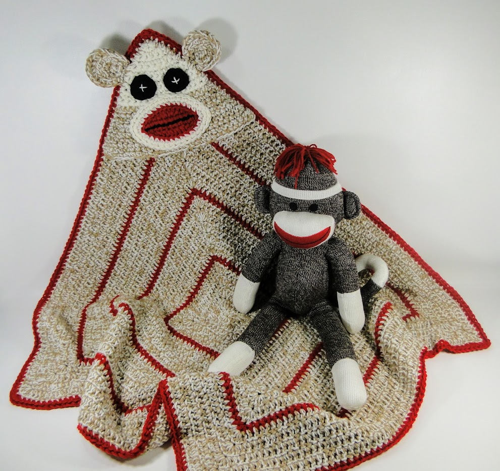 Sock Monkey Hooded Baby Afghan Crochet Pattern 203 Sock | Etsy