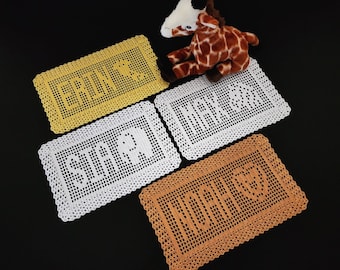 Safari Name and Character Doilies Crochet Pattern - Personalized Name Doily Crochet Pattern - Lion - Elephant - Zebra - Instant Download PDF