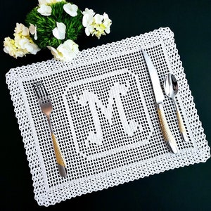 Monogram Doily and Placemat Crochet Pattern Monogram Placemat Name Doily Pattern Fillet Crochet Pattern Instant Download PDF image 1