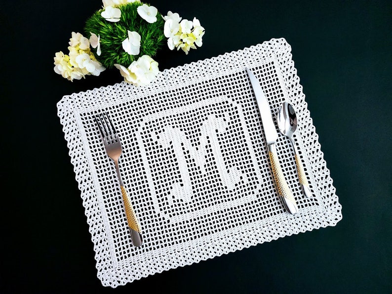 Monogram Doily and Placemat Crochet Pattern Monogram Placemat Name Doily Pattern Fillet Crochet Pattern Instant Download PDF image 1