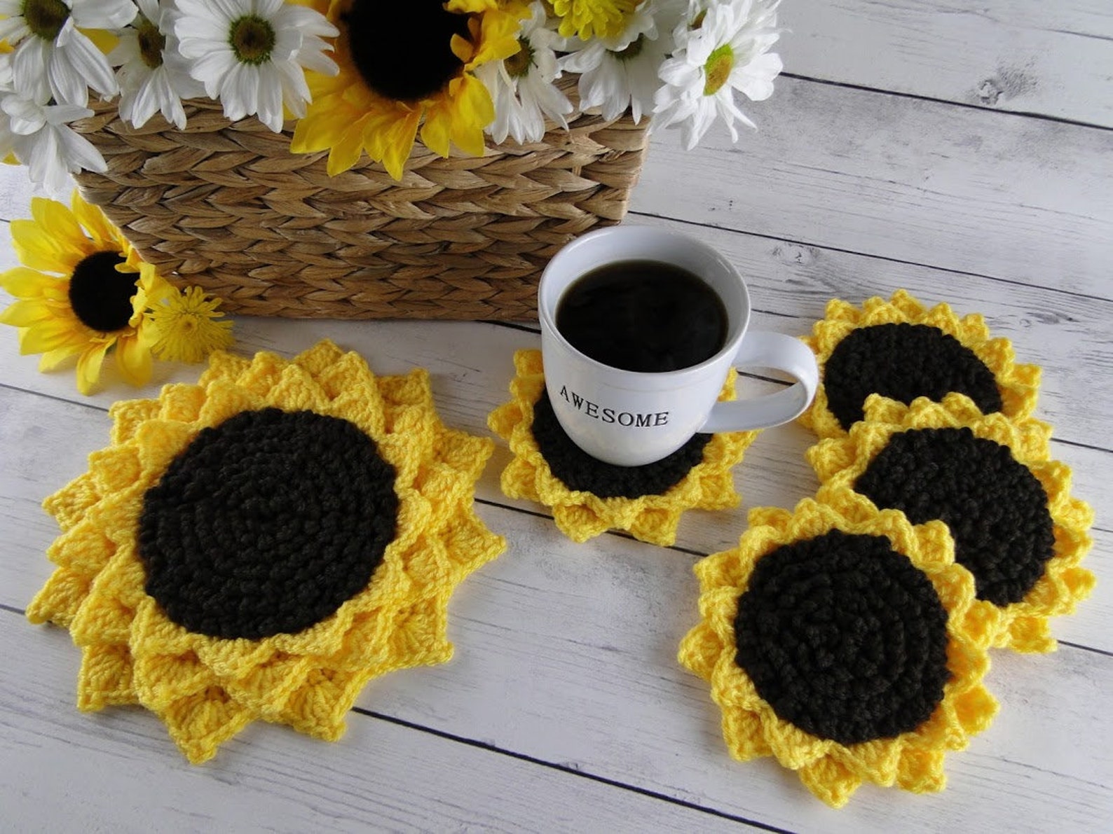 Sunflower Potholder Crochet Pattern Sunflower Coaster Etsy