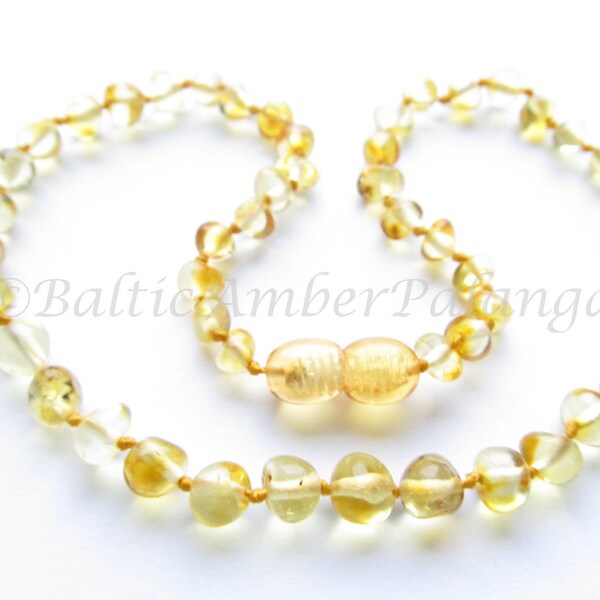 Baltic Amber Teething Necklace, Lemon Color Rounded Beads