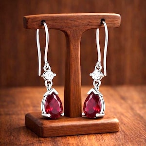 Pendientes colgantes de rubí en forma de lágrima, topacio blanco talla pera, plata de ley 925, joyería minimalista con piedras preciosas.
