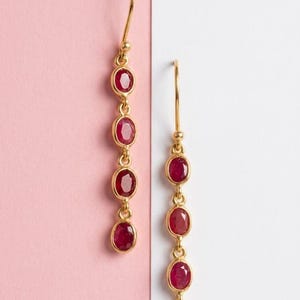 Gold Plated 925 Sterling Silver Ruby Dangle Earrings – Bezel Set Handmade Jewelry