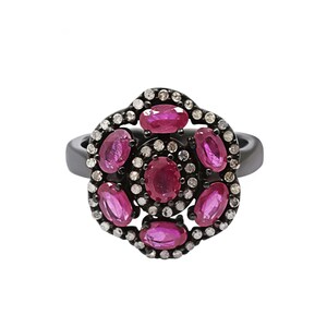 925 Sterling Silver Ruby Diamond Halo Ring – Vintage Engagement Ring