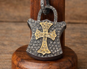 Pave Diamond Cross Pendant, Two-Tone Sterling Silver Necklace