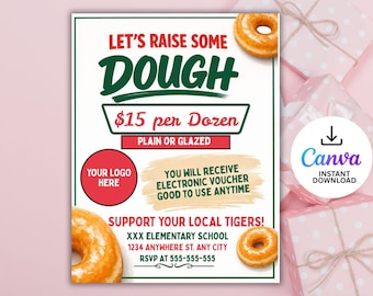 Flyersjabloon Donut-inzamelingsactie, bewerkbaar PTA-evenement voor school (digitale download)