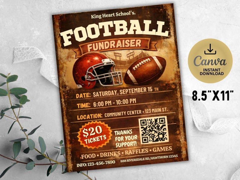 Editable Football Fundraiser Flyer: School Team Event (CANVA Template ...