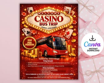 Bewerkbare flyer casinobusreis, CANVA-sjabloon voor inzamelingsactie (8,5 x 11 inch)