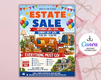 Estate Flyer Template: Customizable Canva Design (Digital Download