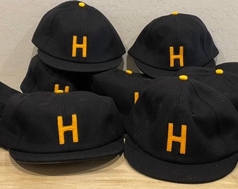 Higley Haymakers Vintage Base Ball Team Cap. Wool 6 panel cap, 2 inch visor, wool felt H, Select size at checkout.