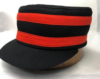 Riverside Smudgepots  Vintage Base Ball cap. Black wool flannel, with two orange twill bands, fitted to any size.