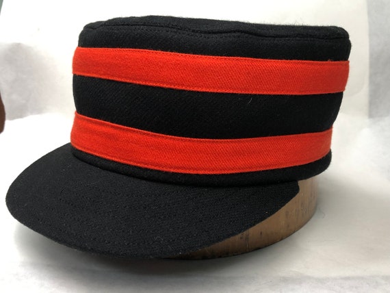 Riverside Smudgepots  Vintage Base Ball cap. Black wool flannel, with two orange twill bands, fitted to any size.