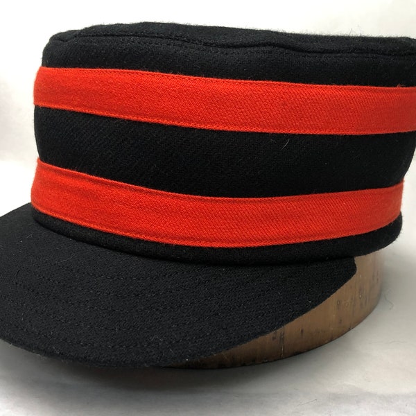 Riverside Smudgepots  Vintage Base Ball cap. Black wool flannel, with two orange twill bands, fitted to any size.