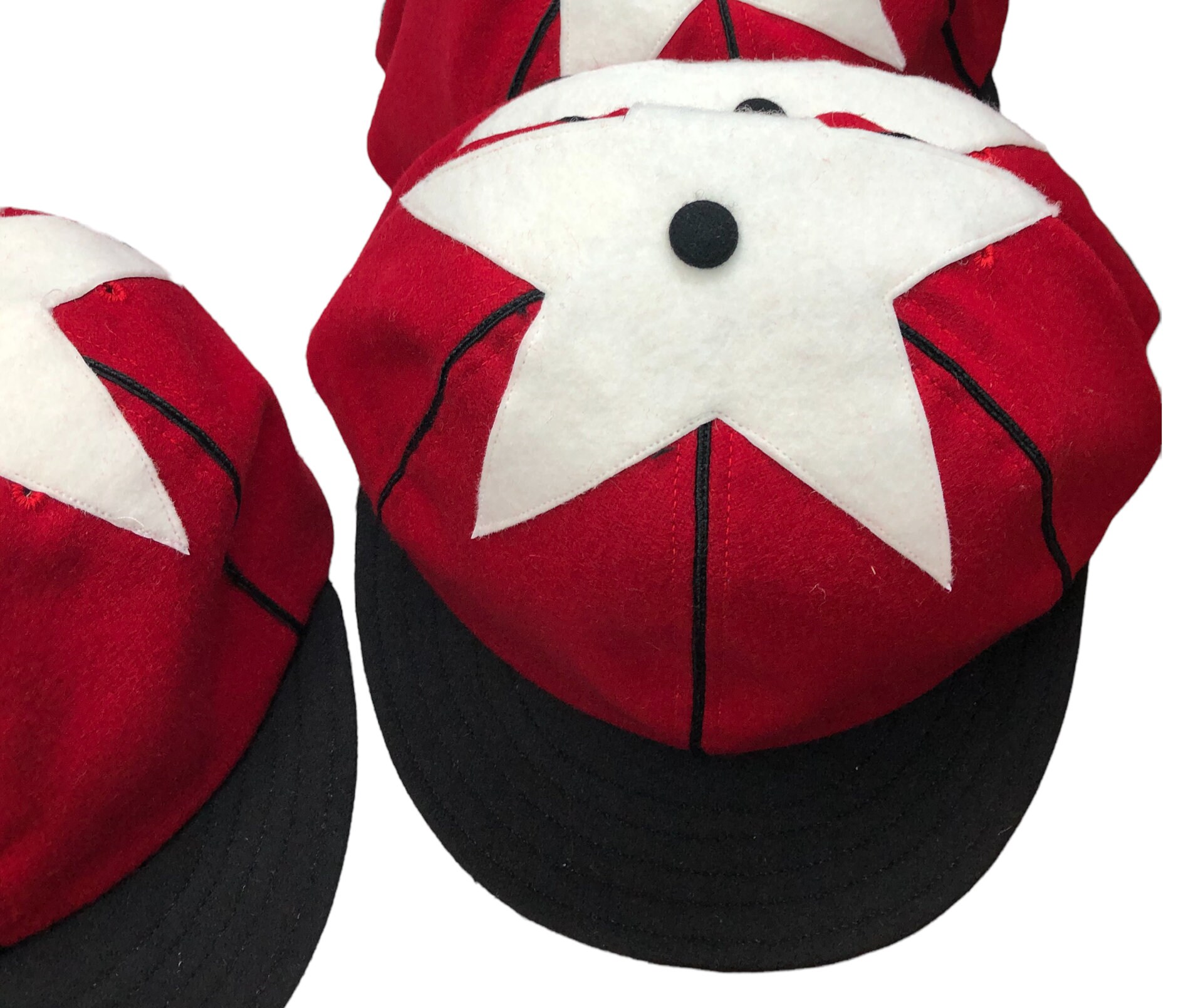 Bay City Independents Vintage Base Ball Team Cap. 6 Panel Red Wool Cap,  Wool Felt Star, Black 2 Visor and Trim. Any Size, Made to Order. -   Finland