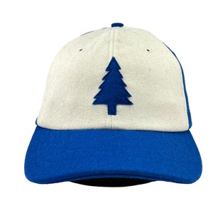 Royal Blue and white Felt Pine tree logo on wool flannel cap. Any size, select at checkout.