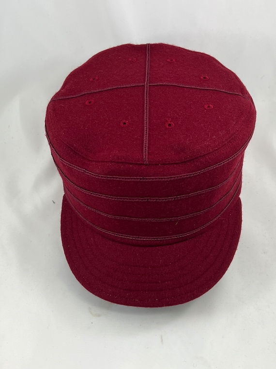 Pillbox cap in maroon melton wool, with Soutache trim, Select trim color and cap size when checking out.