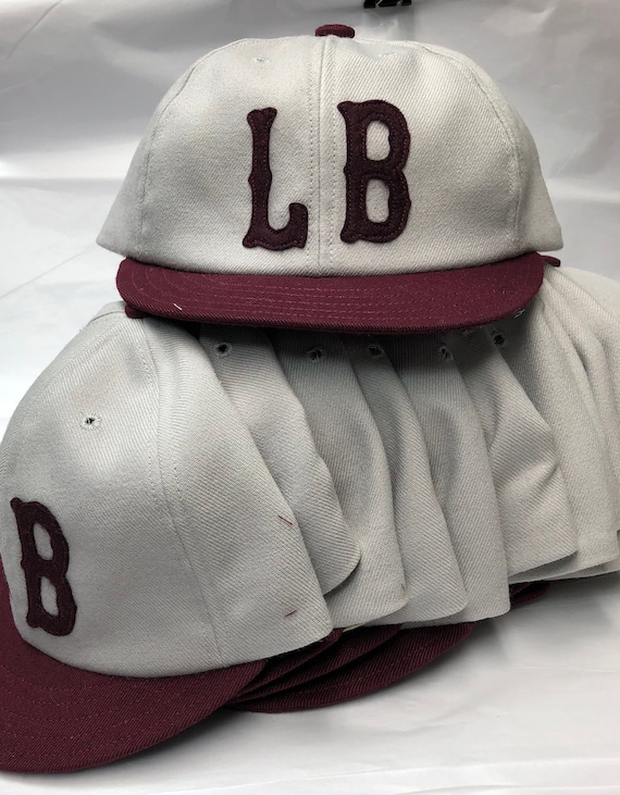 Long Beach Oilers Vintage Base Ball team cap. Light grey acrylic wool serge 6 panel cap, felt Tiffany style letters, Avaliable in any size.