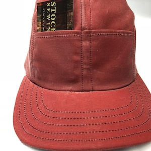 Nautical Red Waxed cotton 4 panel cap with front pockets. Fitted or adjustable, any size.