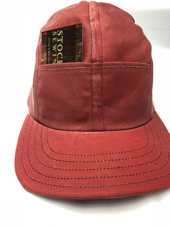 Nautical Red Waxed cotton 4 panel cap with front pockets. Fitted or adjustable, any size.