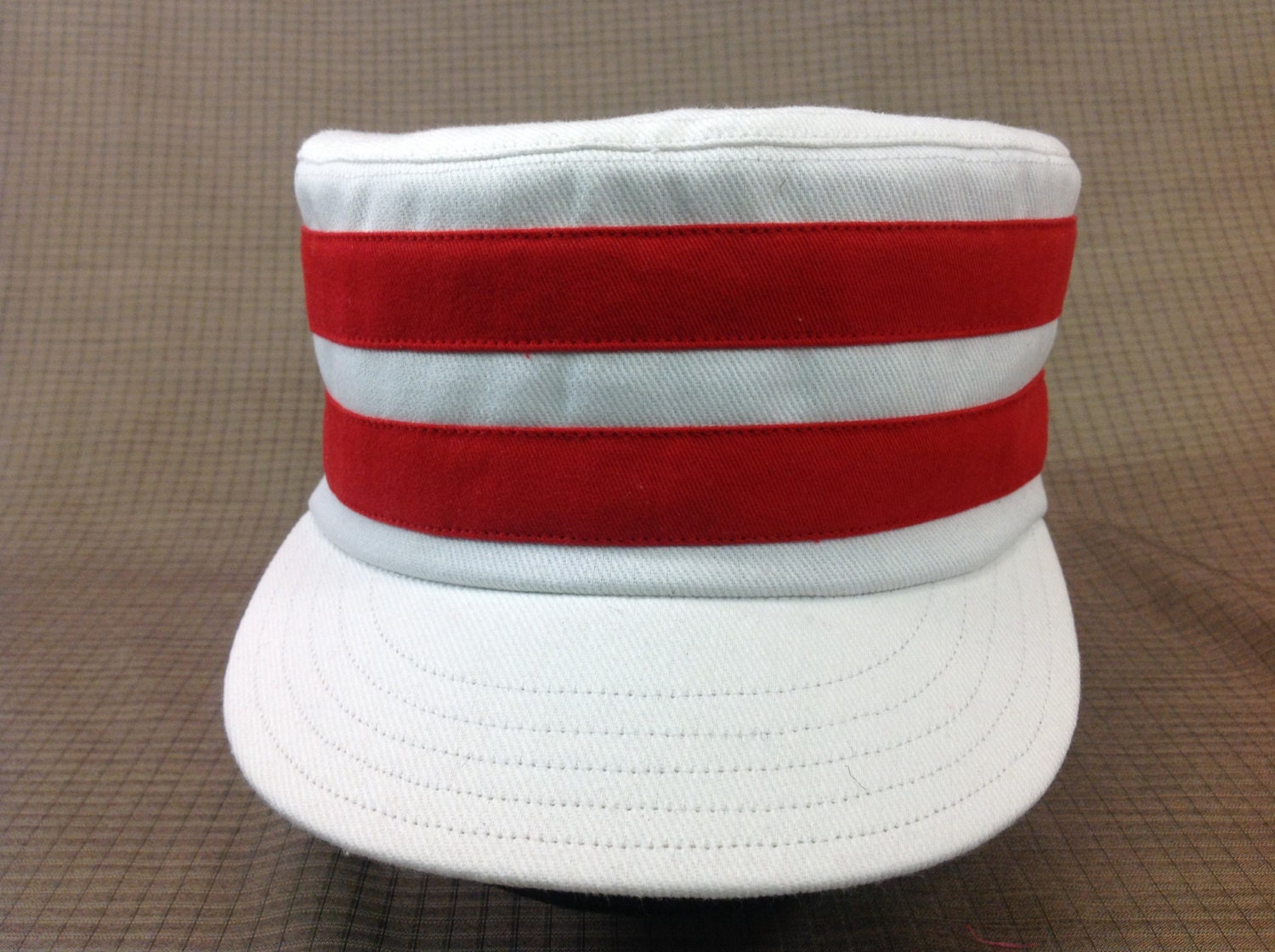 Ohio Muffins Vintage Base Ball cap. White heavy twill cotton cap with two  red cotton bands, any size available.