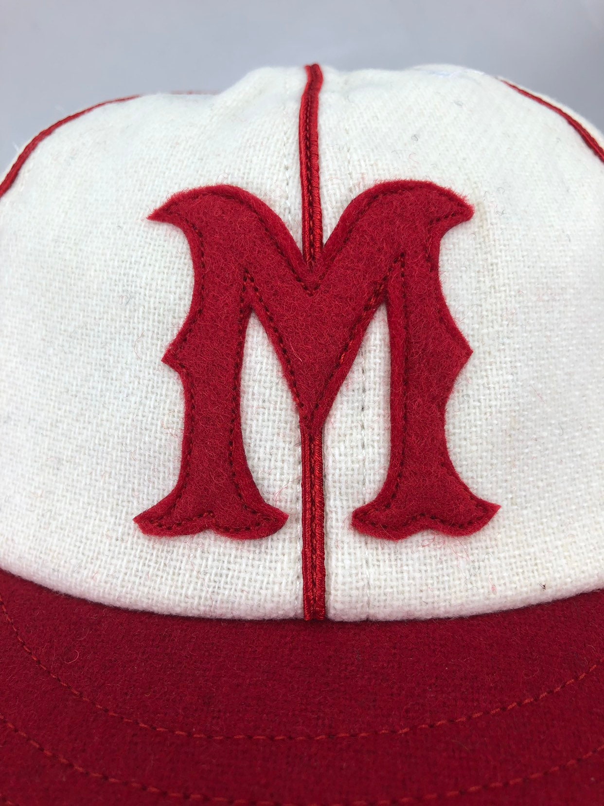 Wool Flannel 8 Panel Cap Red Felt M And Trim Classic Style In A