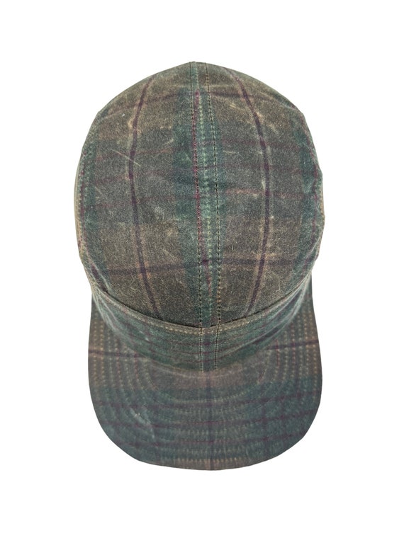 Plaid woven waxed cotton Quint cap with front pocket. Any size cap, various visor lengths available, select at checkout.